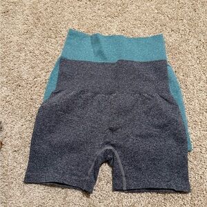 Seamless High-Waist Workout Shorts - Teal & Charcoal